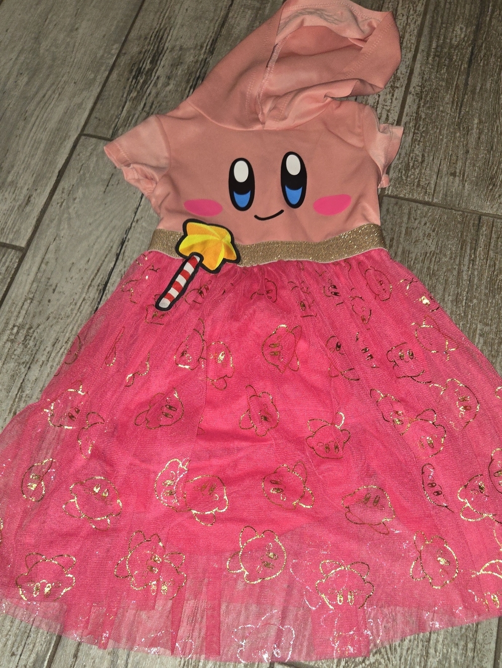Pink Kirby-Inspired Hooded Tulle Dress for Kids